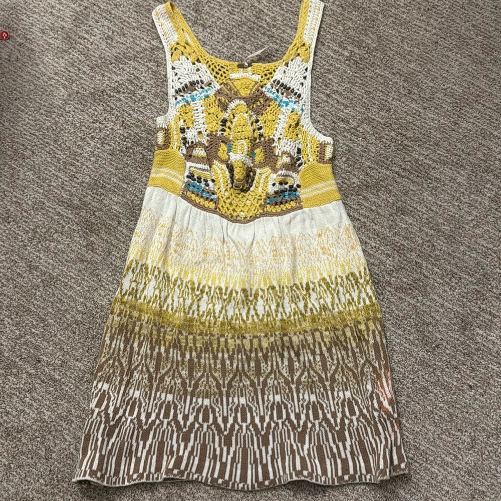 Free People boho crochet beaded festival tunic dress coverup top  XS